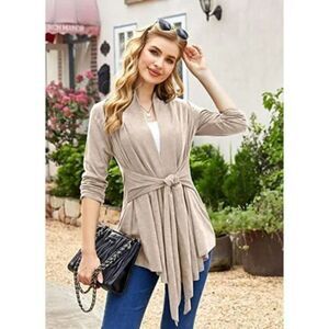 New LIGHTWEIGHT Draped Cardigan for Women Sweater, Light Khaki